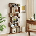 thumbnail image 4 of Gymax 2PCS 6-tier Storage Bookshelf Tall Display Shelf w/ Anti-toppling Kits Brown, 4 of 10