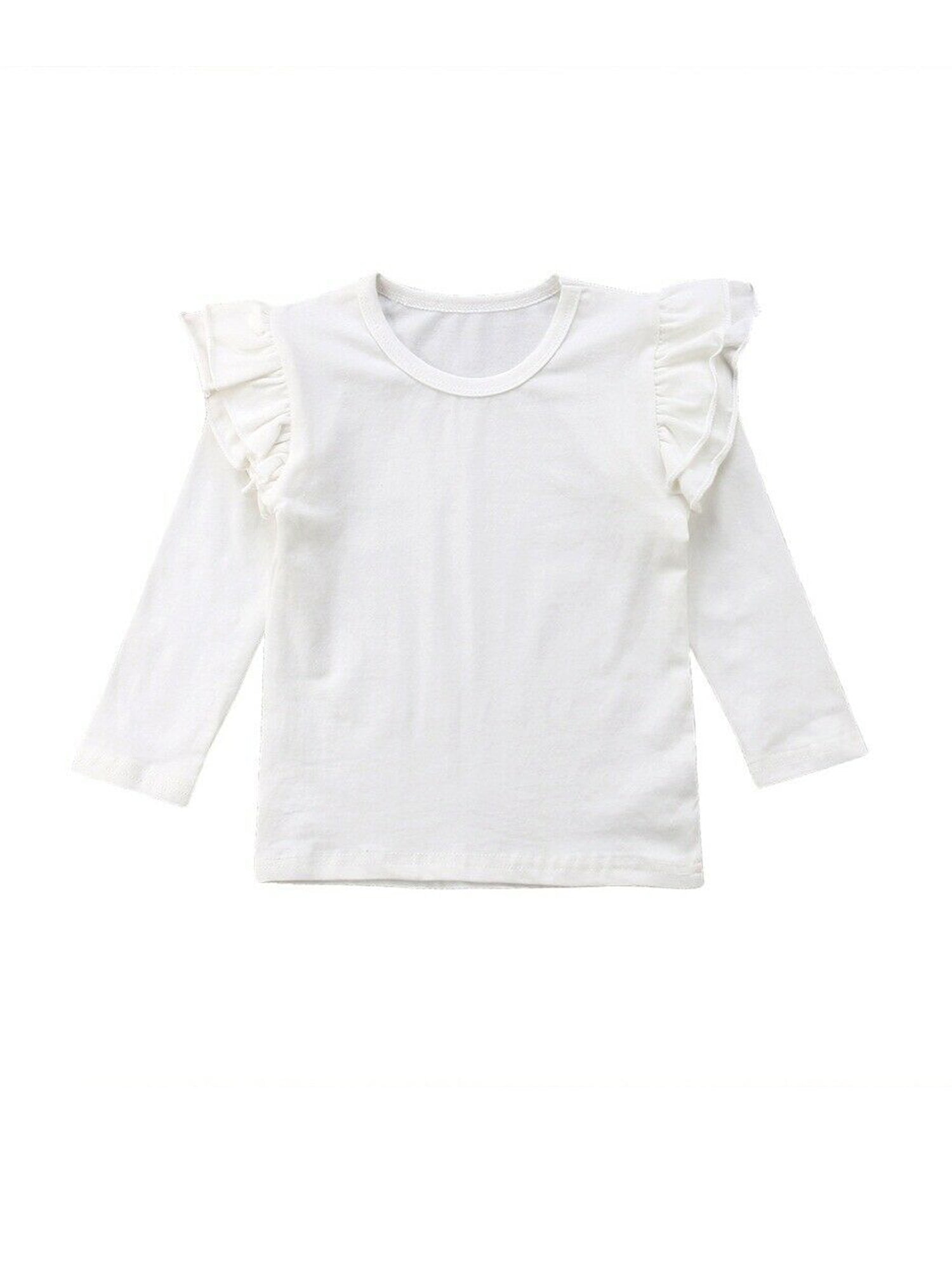 Dewadbow Baby Girl Toddler Kids Long Sleeve Tops Tee Clothes Solid Color Blouse T-shirt