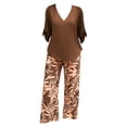 thumbnail image 5 of BWASD Womens Pajamas Set 2 Piece Summer Casual Elegant Print Loose Sleepwear V Neck Short Sleeve Top and Long Pants With Pockets Pjs Set Leisure Home Wear Daily (Coffee L), 5 of 5
