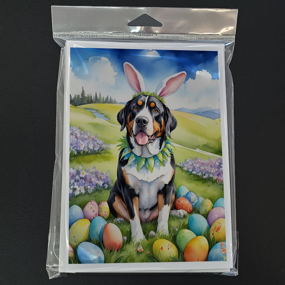 Greater Swiss Mountain Dog Easter Egg Hunt Greeting Cards Pack of 8 7 in x 5 in
