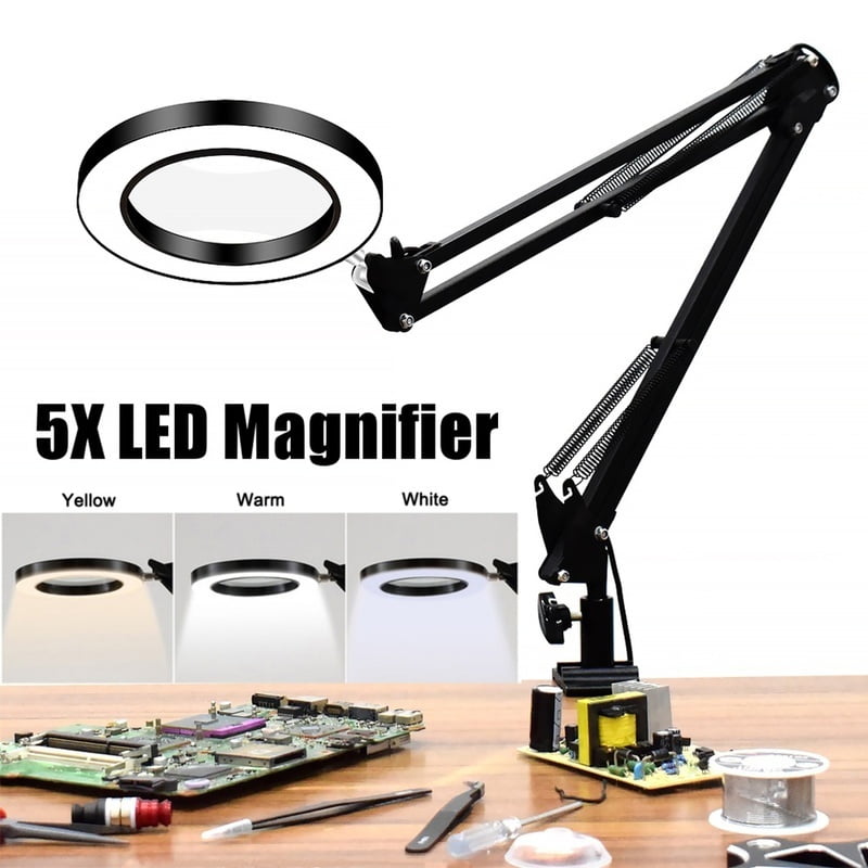 HOTBEST Magnifying Glass Desk Lamp with Clamp 5X Magnifier Lens with