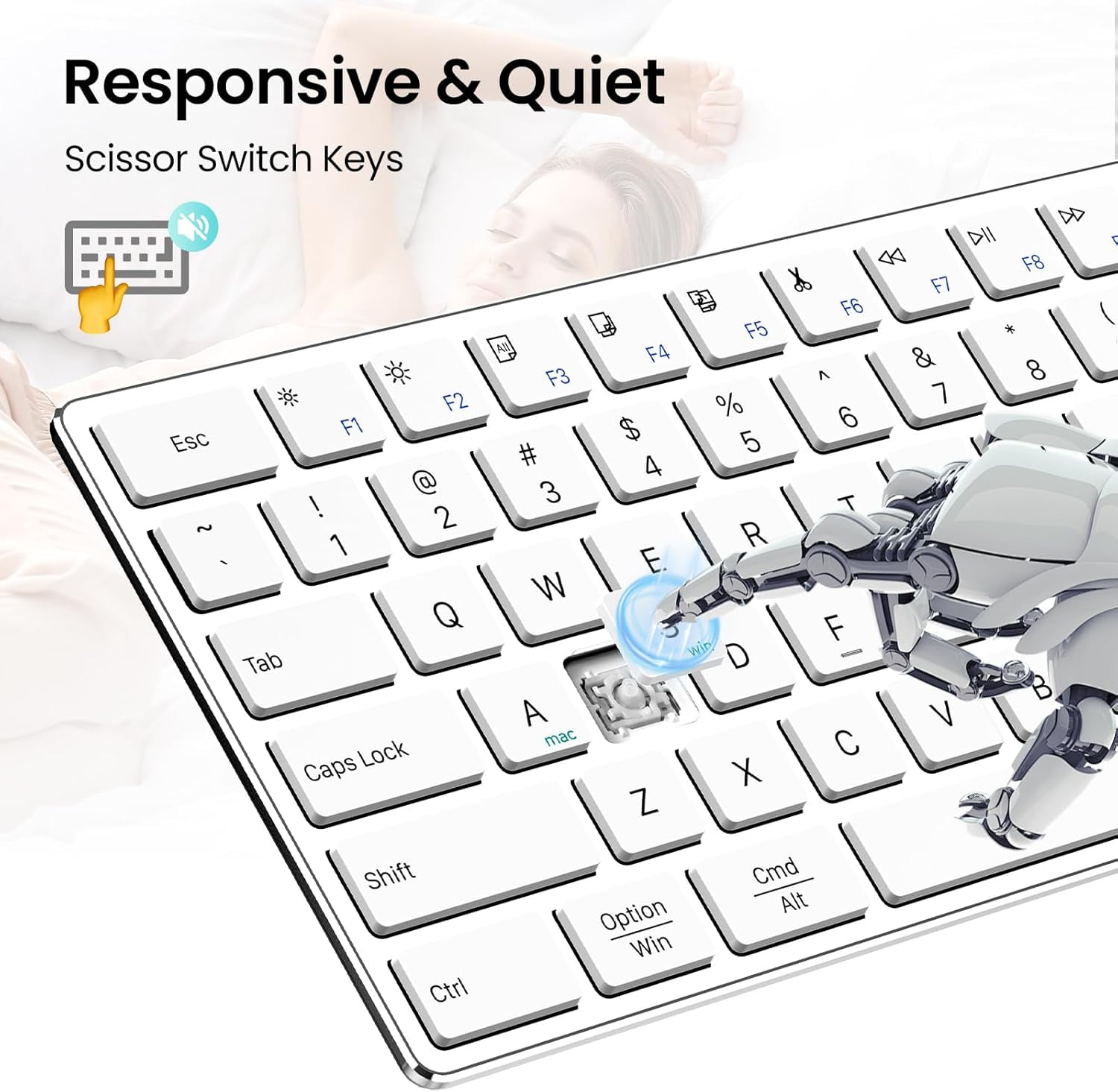 2.4G Wireless Bluetooth Keyboard Rechargeable, Stainless Steel Ultra Slim Full Size Keyboard with Numeric Keypad Low Profile Silent Cordless Keyboards for Computer/Mac/Windows