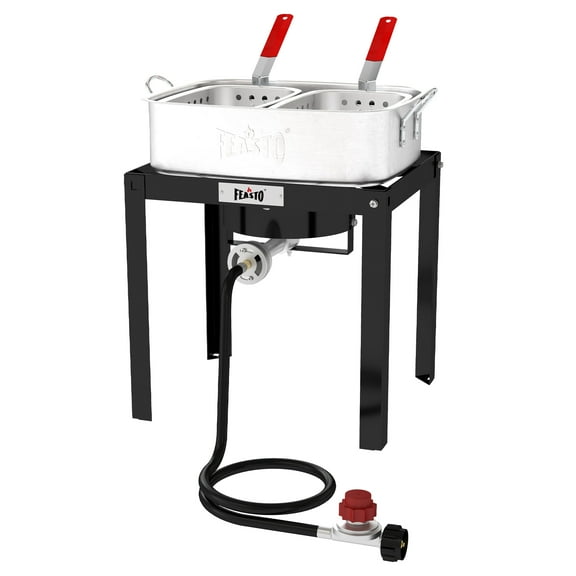 18 QT Propane Fish Fryer with 2 Inner Baskets, Outdoor Aluminum Deep Fryer Seafood Pot and Basket for Frying Fish, Chicken Wings, French Fries, 40,000 BTUs Burner