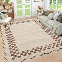 FairOnly 5'x7'Modern Low Pile Minimalist Large Area Rug Geometric Ruffle Edge Non Slip Washable Mat for Living Room Bedroom,Light Camel