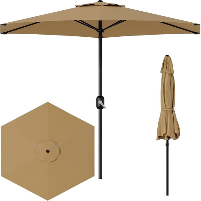 Bingirl 7.5 ft Outdoor Patio Umbrella 6 Sturdy Ribs Non-Lighted (Tan)