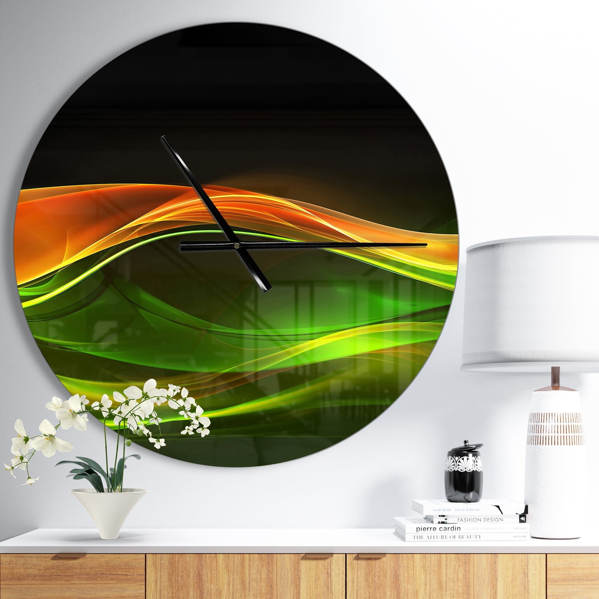 Designart 'Abstract Green Yellow in Black ' Modern wall clock