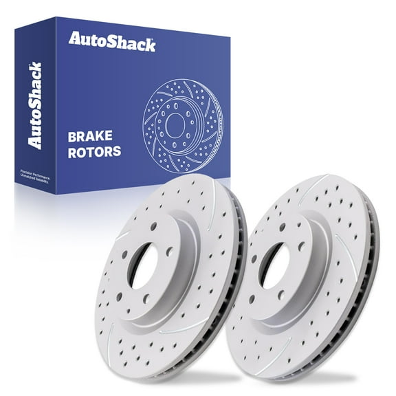AutoShack Rear Solid Drilled & Slotted Coated Brake Rotors Silver Matte Finish 2-PC Set Replacement for 2014-2023 Mazda 3 2020-2023 Mazda CX-30 TurboGuard 10.43" (265 mm)