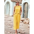 thumbnail image 6 of Women'S Summer 2 Piece Outfits Set Round Neck Sleeveless Tank Crop Top Wide Leg Pants Set with Pockets Yellow L, 6 of 9