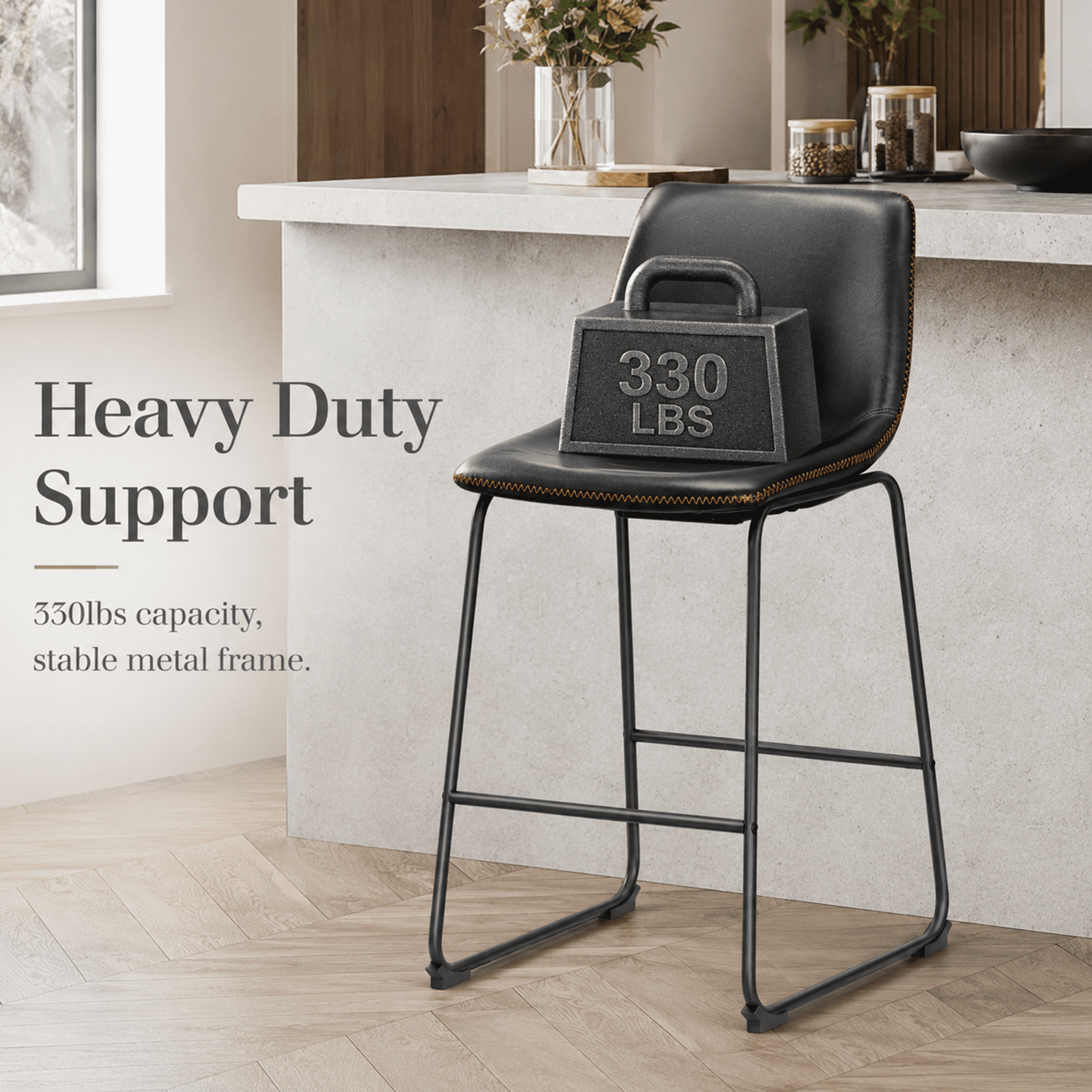 Alvantor 18"/30" Bar Stools Set of 2, Counter Height Bar Stools with Back, Modern PU Leather Stools with Metal Leg and Footrest, Bar Chairs for Kitchen lsland