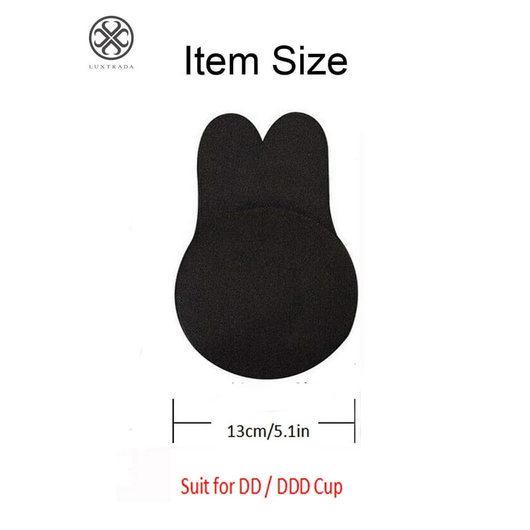 Luxtrada 2 Pairs Rabbit Ear Self Adhesive Invisible Bra Breast Lift Up  Strapless Nipplecovers Backless Push Up Bra Black, DD-DDD Cup 