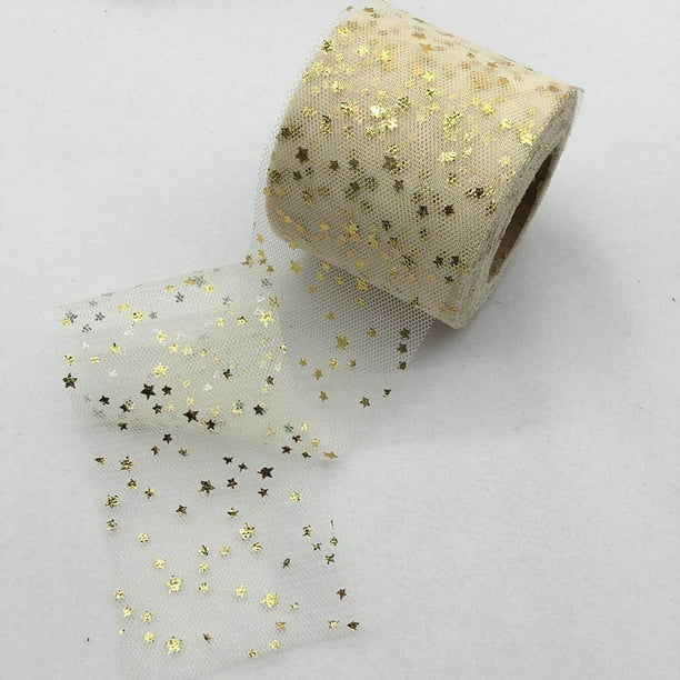Nvzi Rollo de cinta de tul de tela con estampado en caliente de 25 yardas con diseño de luna y estrellas, 6 cm de ancho, para decoración,cinta decorativa para manualidades, color beige