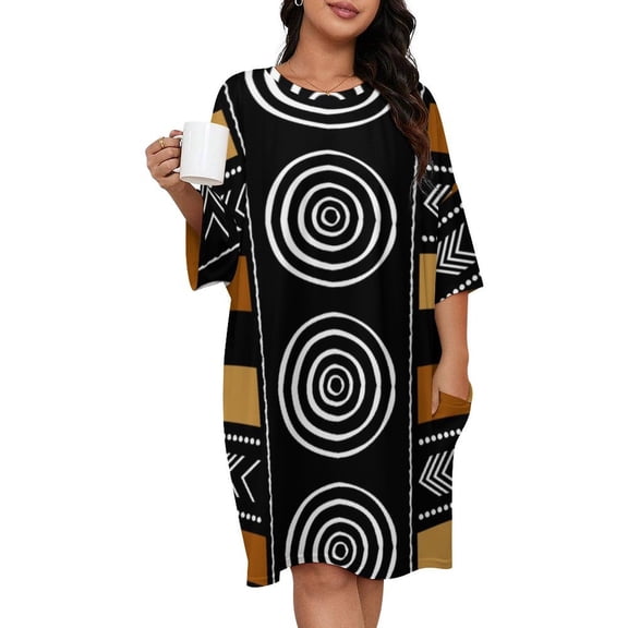 African Mud Cloth Artistry Art Sleepshirts For Sleeping Travels Loose Sleepdress Pajama Dress Soft Nightdress Sleepwear