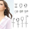 thumbnail image 2 of MANNYA 10 Pairs Cool Titanium Steel Hinged Hoop Stud Dangle Earrings for Mens Silver, 2 of 8