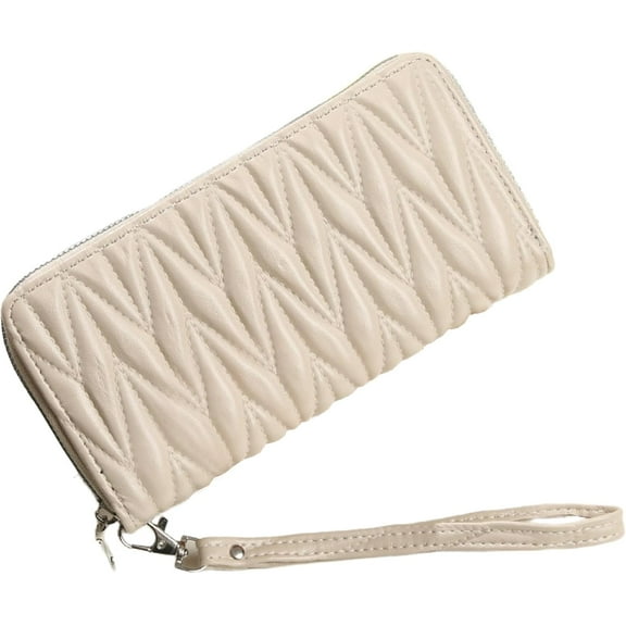 Women's Zip Wristlet Wallet - Large Capacity RFID Blocking Clutch Purse Quilted Soft Vegan Leather Travel Organizer