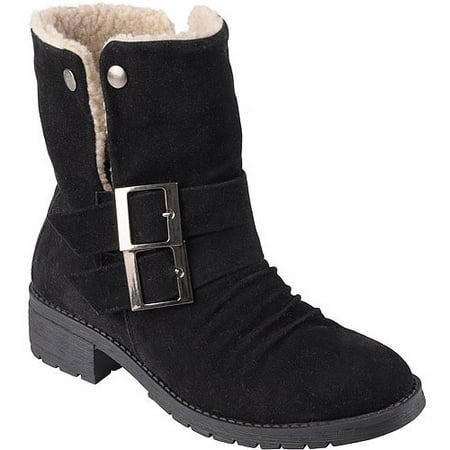 Brinley Co Women's Round Toe Buckle Detail Winter Booties