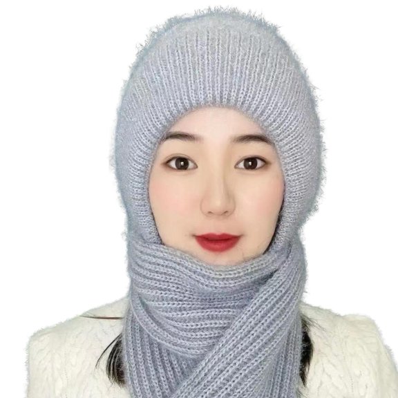 ievspot Women Winter Hat with Scarf Thick Cycling Headwear Solid Color Elastic Full Protection Outdoor Travel Cold Weather Skiing Cap