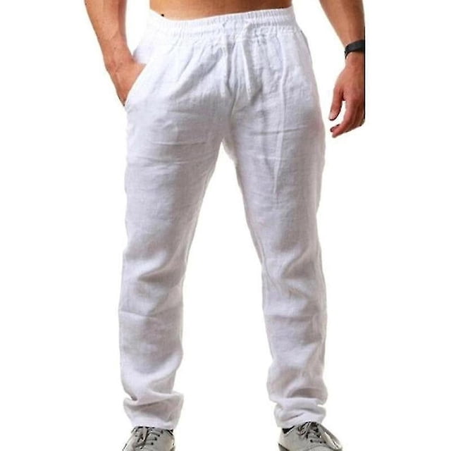 Pantalones de lino de algodón de verano para hombre con cordón elástico suelto suave pantalones de vacaciones casuales