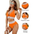 thumbnail image 3 of Women High Waisted Bikini Sets Tummy Control Swimsuits Color Block Two Piece Drawstring Bathing Suit, 3 of 6