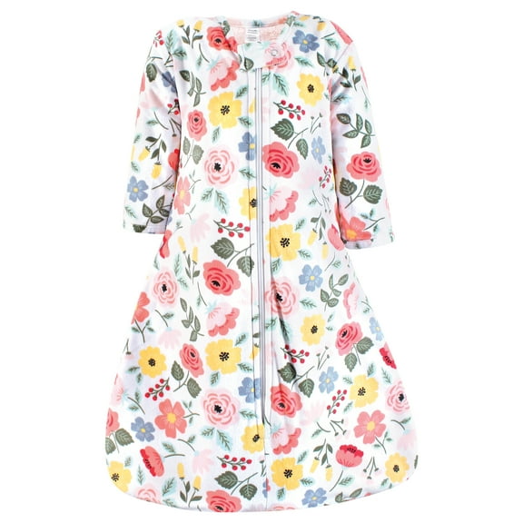 Hudson Baby Girls Long Sleeve Plush Faux Fur Sleeping Bag, Wearable Blanket, Modern Botanical, 12-18 Months