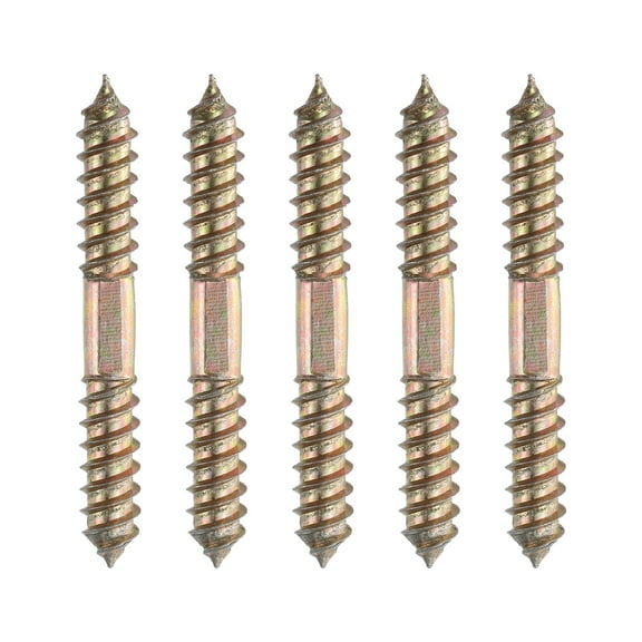 Uxcell 5 Pcs Double Ended Screws, M10 x 80 mm Carbon Steel Hanger Bolts, Self-Tapping Wood Dowel Screws for Wood Joint Furniture, Color Zinc