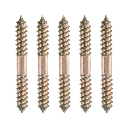 Uxcell 5 Pcs Double Ended Screws, M10 x 80 mm Carbon Steel Hanger Bolts, Self-Tapping Wood Dowel Screws for Wood Joint Furniture, Color Zinc