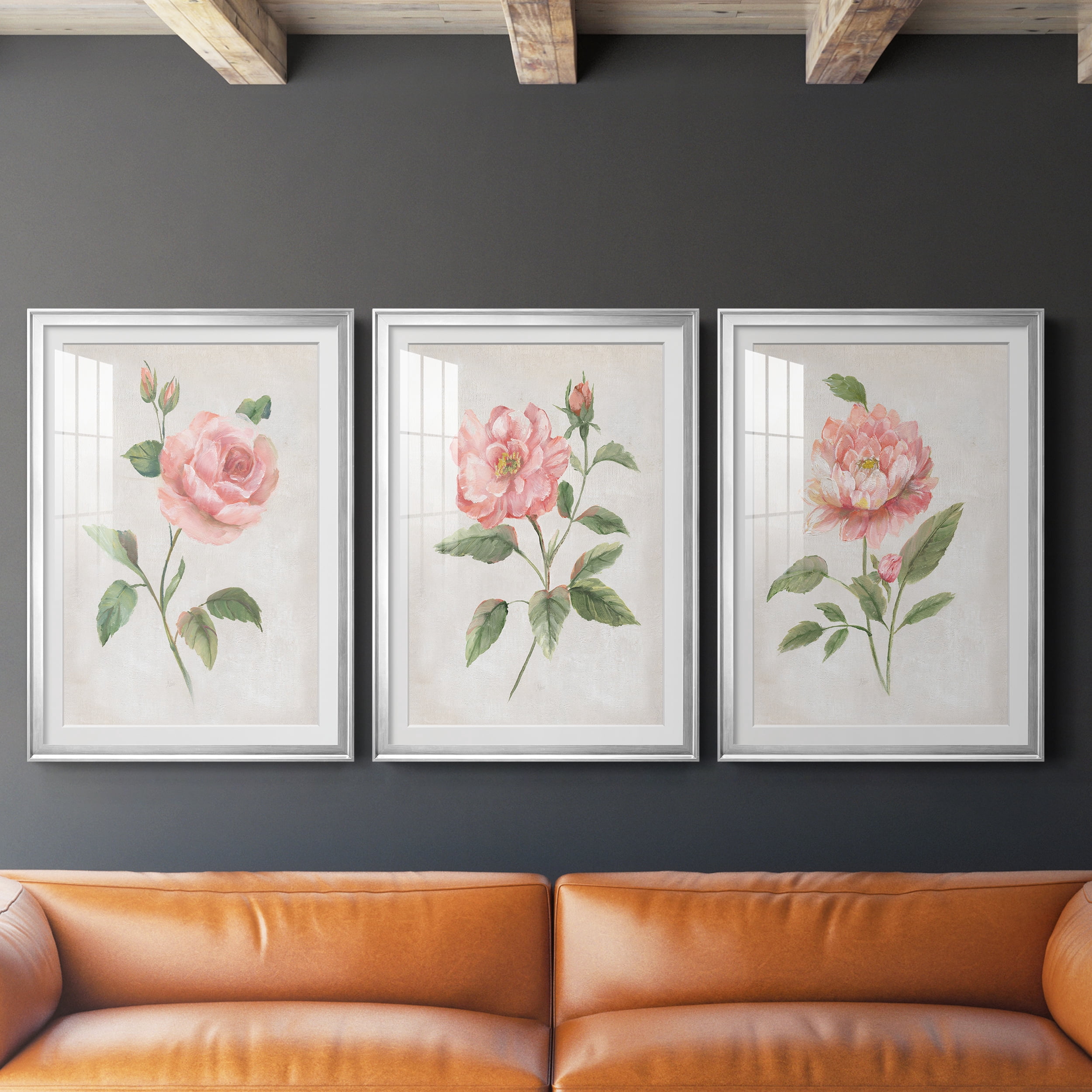Grandiflora I Premium Framed Prints Set of 3 - Ready to Hang - 30.5 x 42.5 Each - Silver Frame