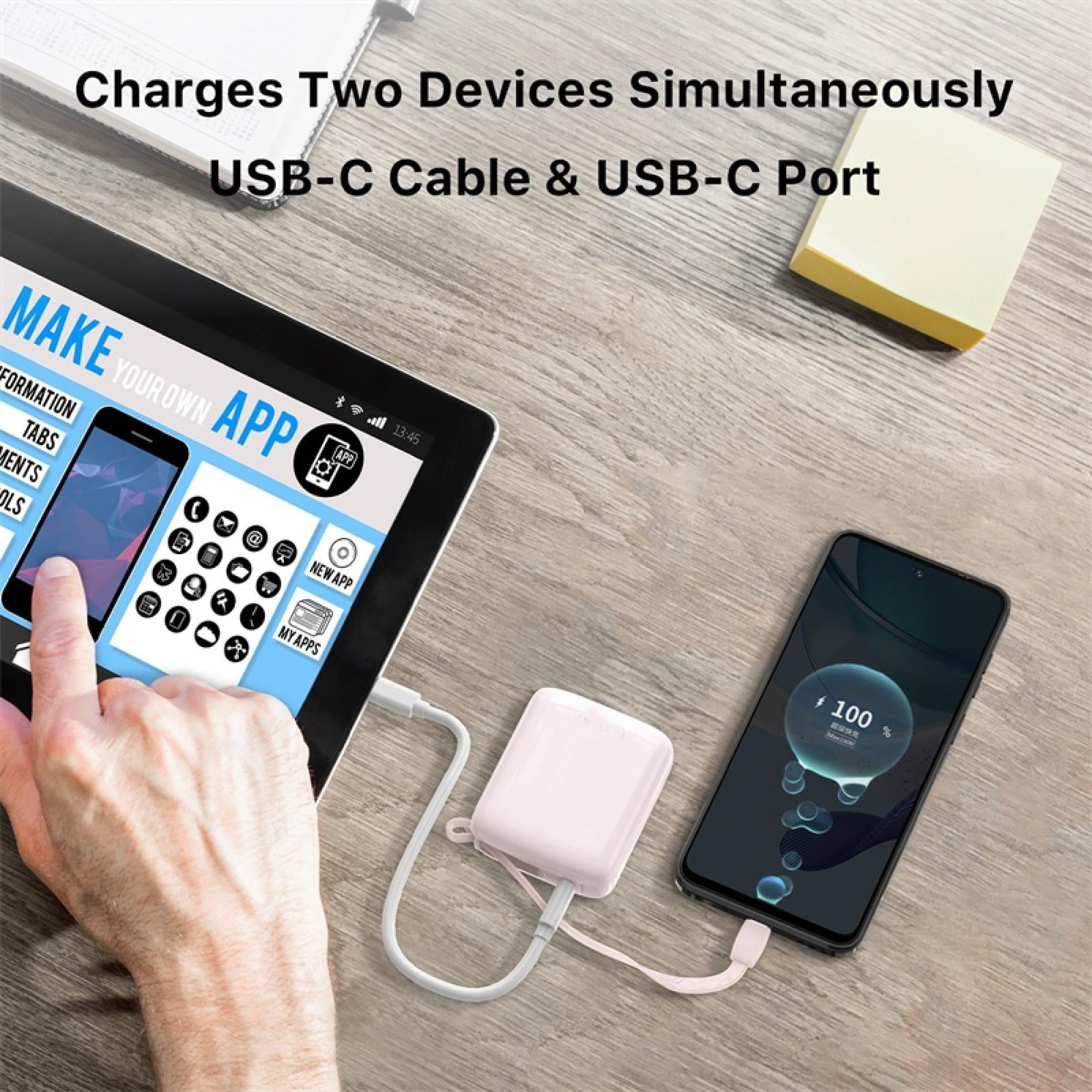 2-Pack 10,000 mAh Portable Power Banks with Built-In USB‑C Cable – Dual Device Charging, Compact Design Combo