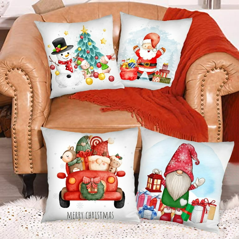 Enlightened 4pcs Blue Christmas Linen Hockey Pillow Set Explosion Models  for Living Room Bedroom Sofa Cushion Pillow Covers New Year Gifts