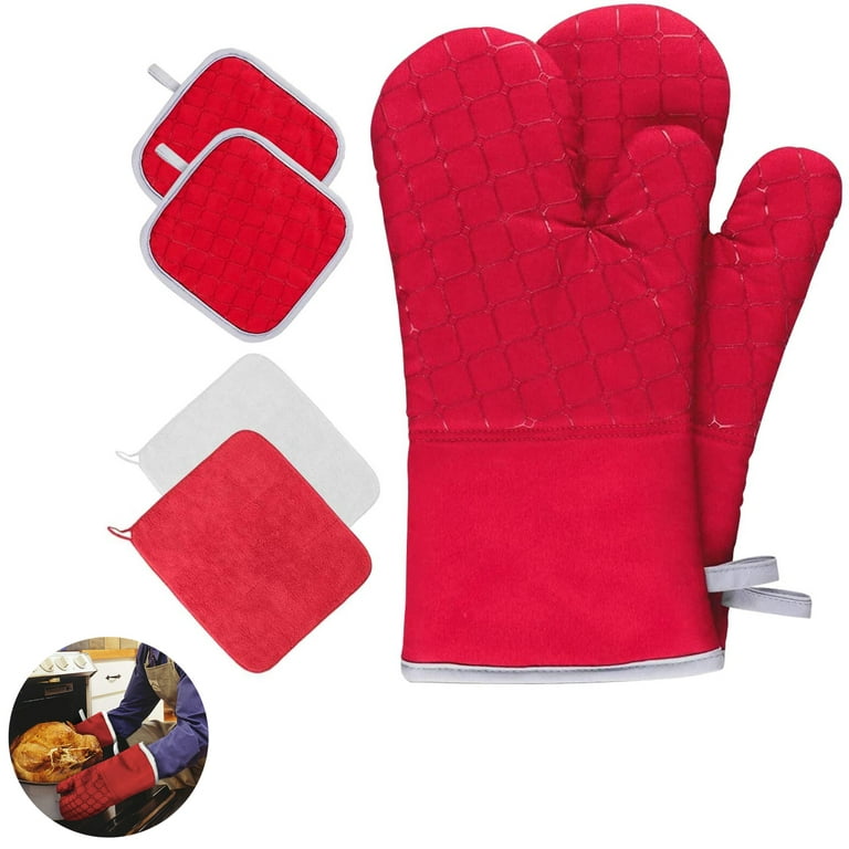 Oven Mitts and Pot Holders 6Pcs Set, Kitchen Oven Glove High Heat