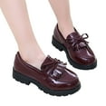 thumbnail image 3 of Girls Slip On Leather Loafer Tassel Bow School Dress Shoes For Girls, 3 of 8