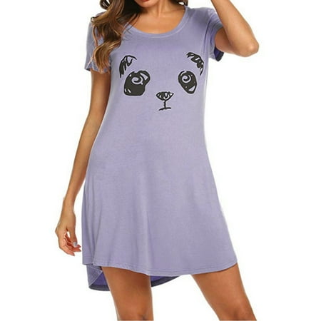 

XIAOFFENN Women s Nightgowns Short Sleeve Nightshirts Printed Sleepwear Cute Sleep Shirts