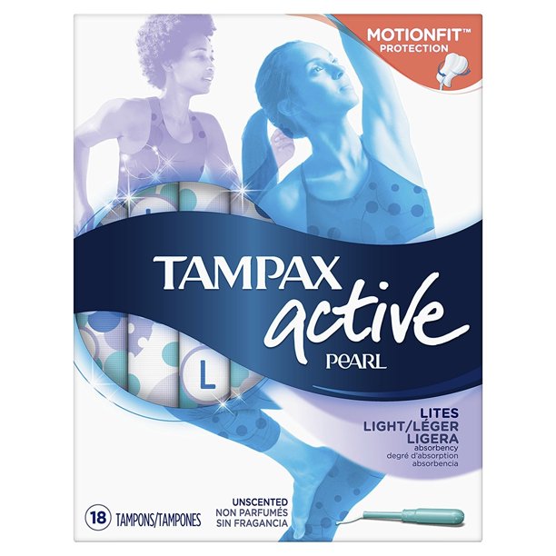 Tampax Pearl Active Plastic Tampons, Lites/Light Absorbency, Unscented