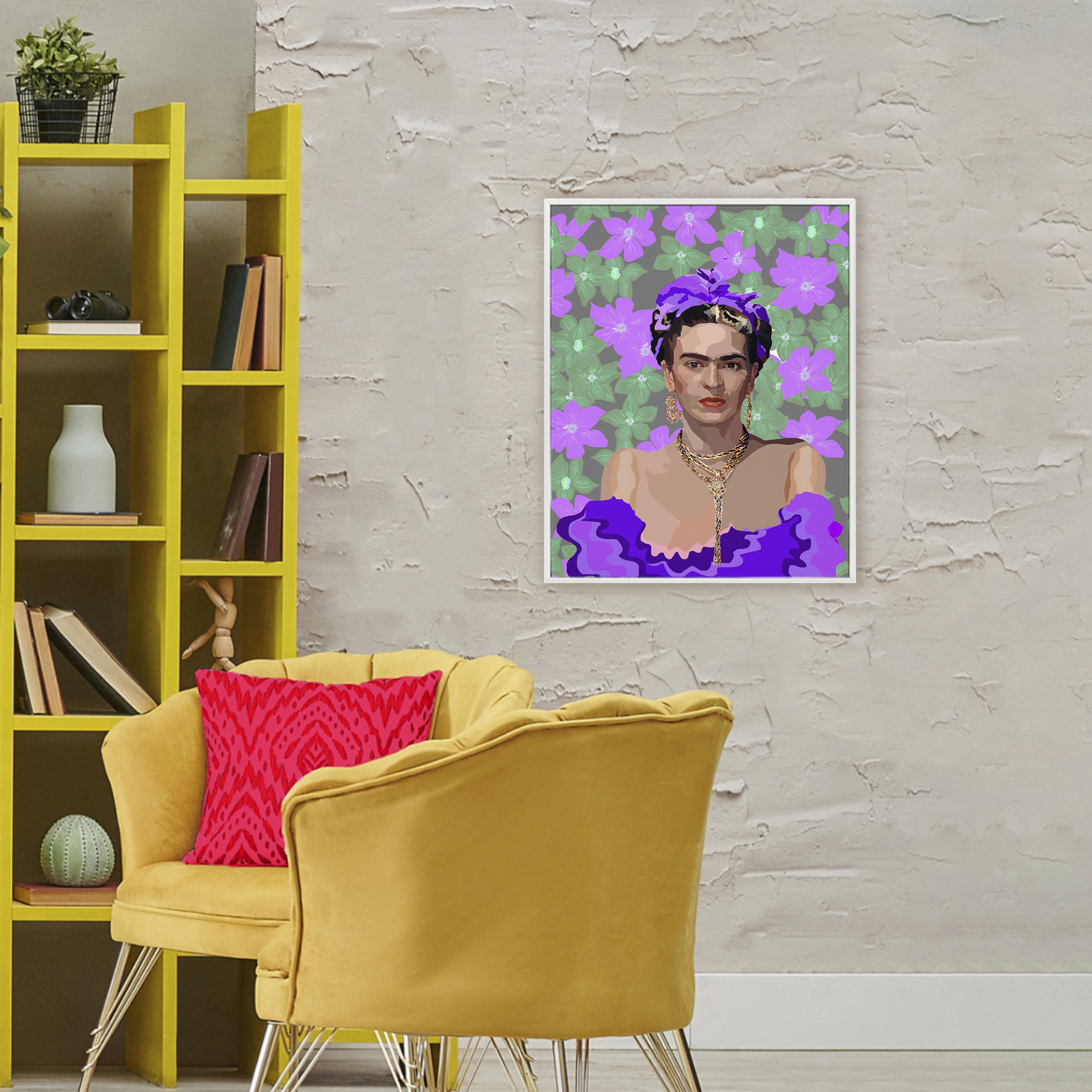 Floral Reverie Frida White Framed Giclee Art, design by Lynnda Rakos