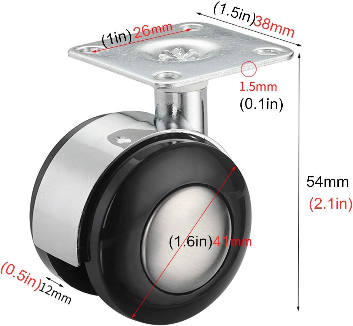 Gamvdout Plate Casters 5X Office Chair Swivel Caster Wheel Swivel Chair Castor Metal Top Plate Casters Wheels Trolleys Plastic Wheel Replacement Castor Wheels for Small Sofa Furniture for Hard Floors