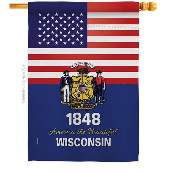 Americana Home & Garden H140264-BO 28 x 40 in. USA Wisconsin American State Vertical House Flag with Double-Sided Decorative Banner Garden Yard Gift