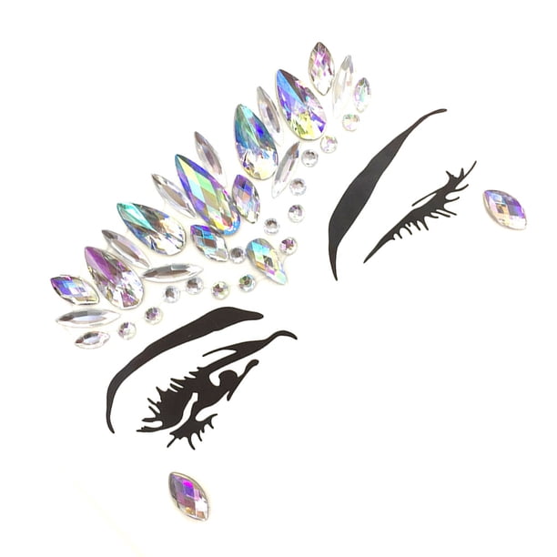 Vogacara Ojo cara gemas Bling pegatinas de diamantes de imitación geométrico frente cristal joyería DIY mujeres disfraz Festival maquillaje Tratamientos faciales Blanco