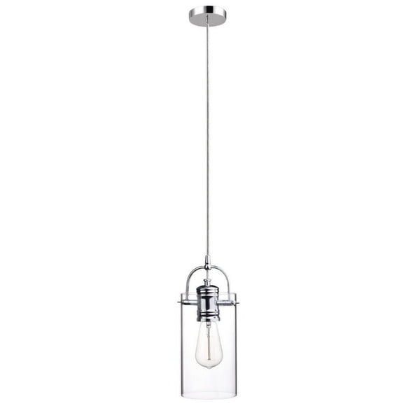 James 1-Light Plug-In or Hardwire Pendant, Chrome Finish, Clear Glass Shade, 15ft Clear Cord, In-Line On/Off Rocker Switch