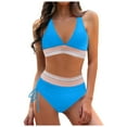thumbnail image 1 of MKLEKYY Trajes De Baño Completo Mujer Women High Waisted Bikini Sets Swimsuits Color Block Two Piece Drawstring Bathing Suit, 1 of 5