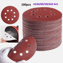 5 Inch 8-Hole Hook Loop Sanding Discs 40/60/80/120/240 Grit - Premium Orbital Sander Paper for Woodworking & Metal Polishing.