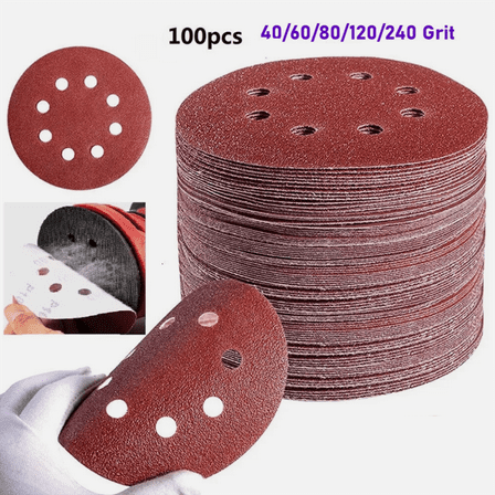 5 Inch 8-Hole Hook Loop Sanding Discs 40/60/80/120/240 Grit - Premium Orbital Sander Paper for Woodworking & Metal Polishing.