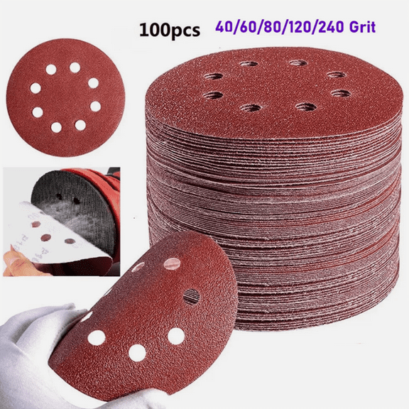 5 Inch 8-Hole Hook Loop Sanding Discs 40/60/80/120/240 Grit - Premium Orbital Sander Paper for Woodworking & Metal Polishing.
