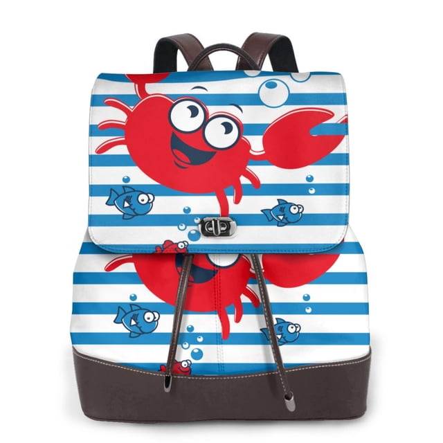 Fotbe Red Funny Crab on Blue Stripe Mochila Bolso con Estampado para Mujer, Mochila Antirrobo de Nylon Impermeable, Bolsa Ligera de Hombro