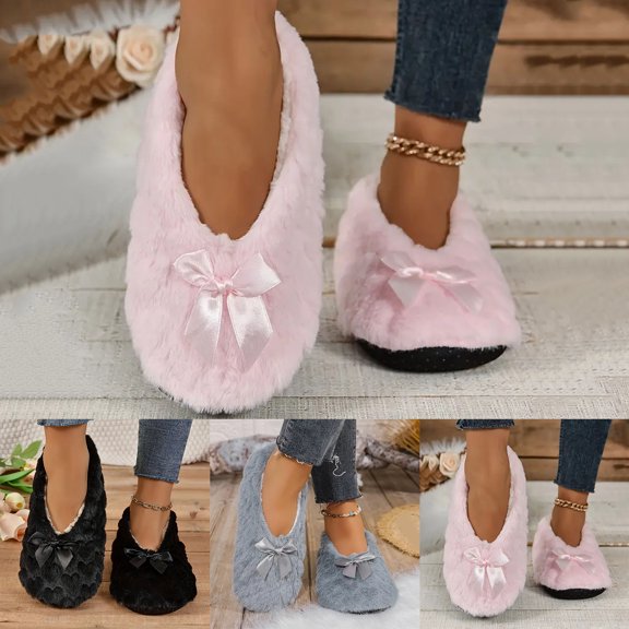 Pandaie Soft Sock Slipper for Women Warm Cozy Fuzzy Sleeper Non Slip Sole Ballerina House Slippers Home Indoor Outdoor Bow Socks Shoes Size 8‑11