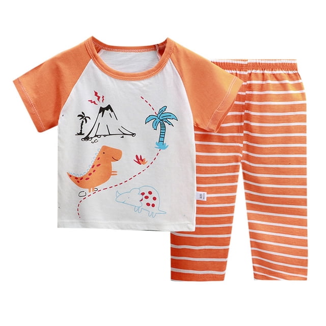 Vêtements d'Été pour Garçon Tout-Petit, Ensemble T-Shirt à Col Rond Dinosaure et Short, Pyjama Garçon 3T