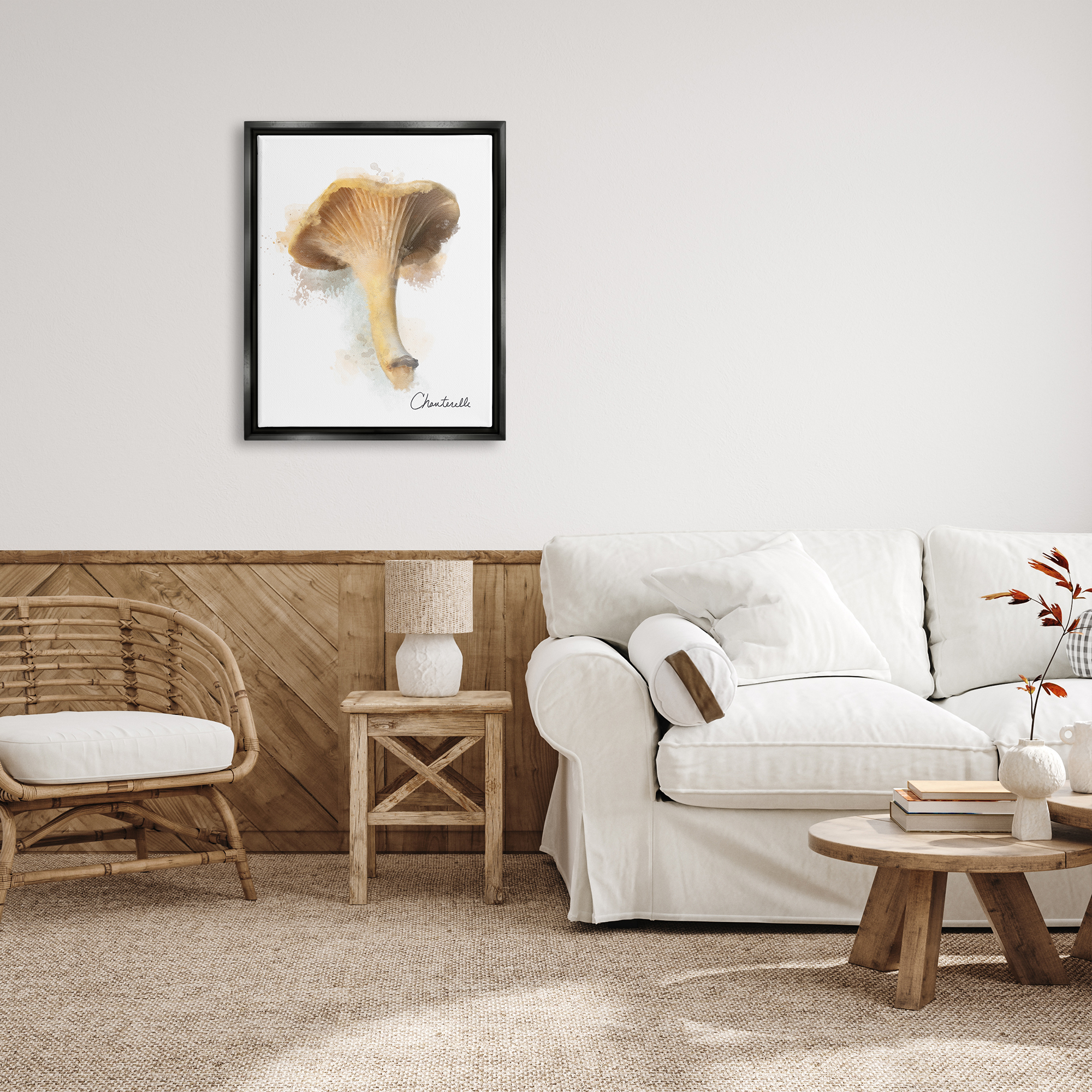 Stupell Industries Abstract Chanterelle Mushroom Botanical & Floral Painting Black Floater Framed Canvas Art Print Wall Art, 25 x 31