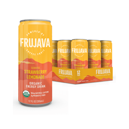 Frujava Sparkling Strawberry Lemonade Energy Drink Natural Caffeine from Coffee Organic Gluten-Free Vegan 12 Fl Oz (Pack of 12)