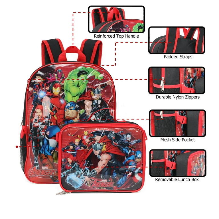 Marvel 16'' Full Size Avengers Backpack with Detachable Lunch Box -  Walmart.com