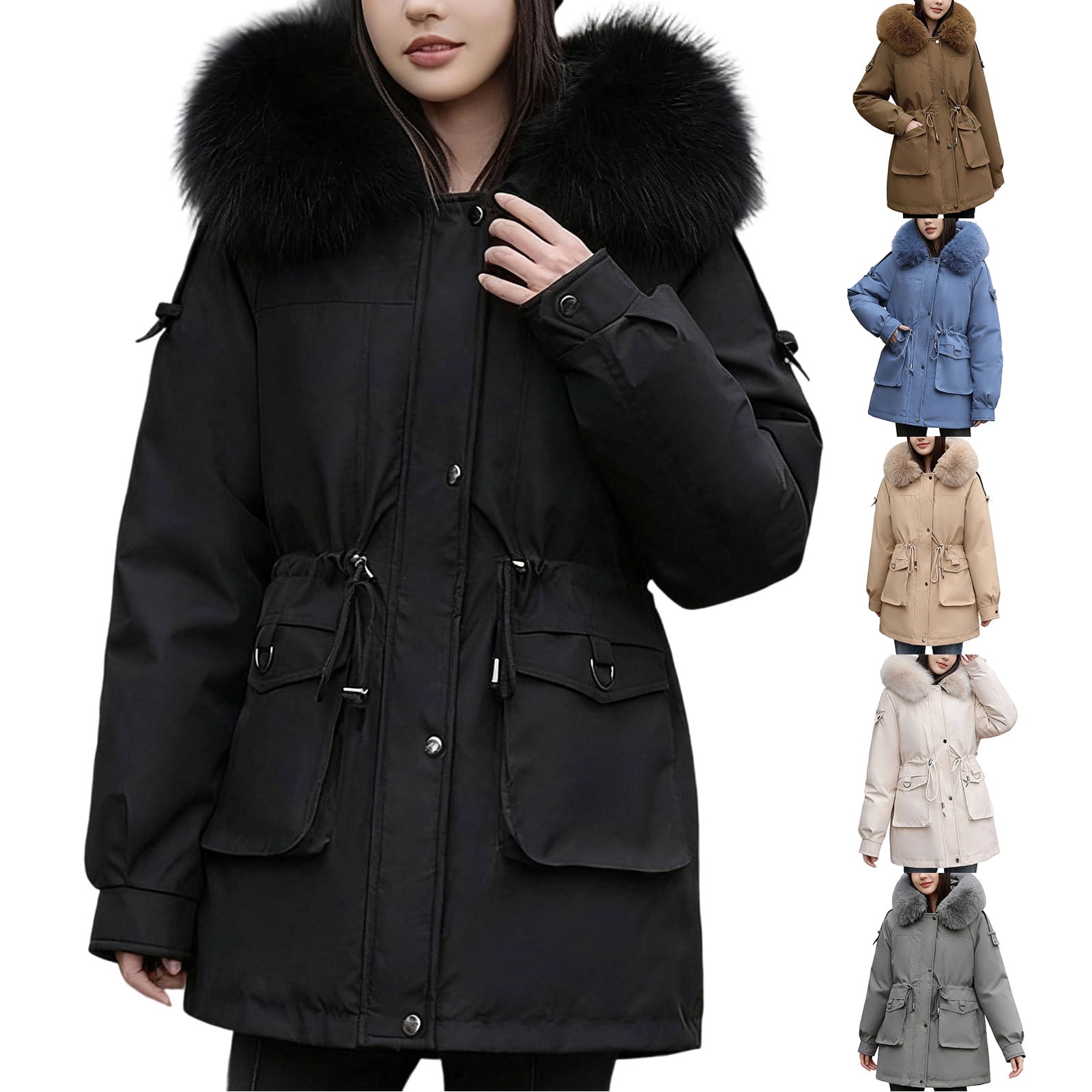 UPPADA Womens Winter Coat Warm Thicken Quilted Puffer Jackets Lightweight Warm Outwear Fleece Lined Parka Full Zip Coat Overcoat with Hood,Puffer Jacket Womens Waterproof Gray,L