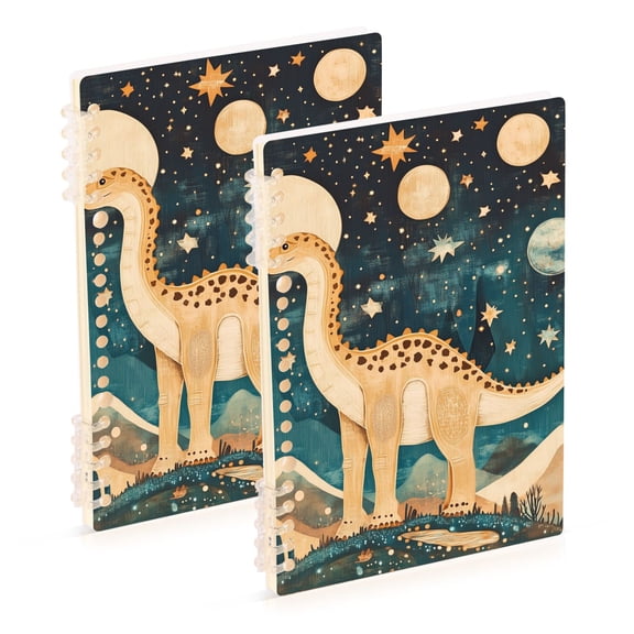 FORMRS 1-Subject Spiral Notebook 8" x 5" College Ruled 60 Refillable Sheet A5 Hard Cover, 2 Pack, Dinosaur at Night