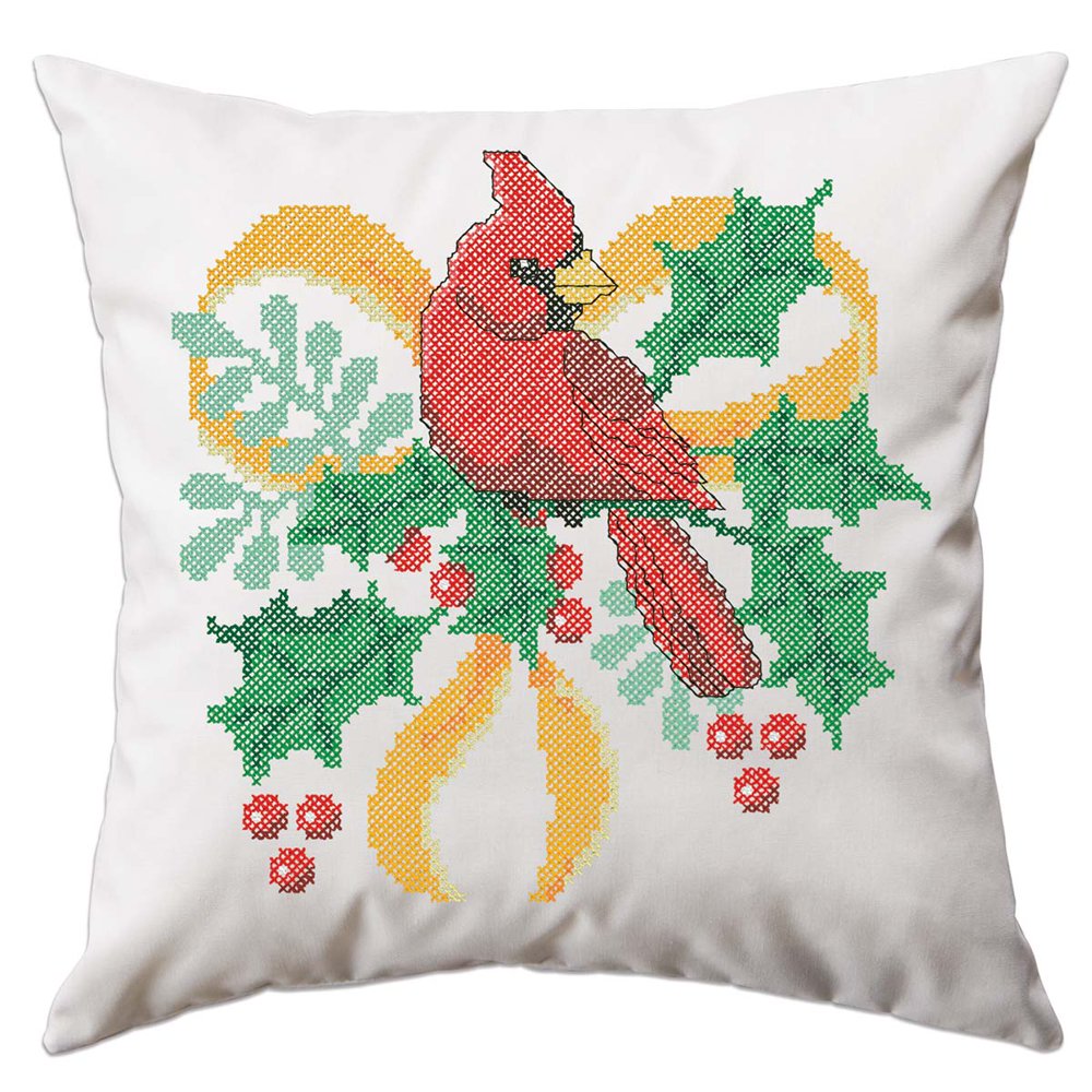 Herrschners® Christmas Cardinal Pillow Cover Stamped CrossStitch Kit